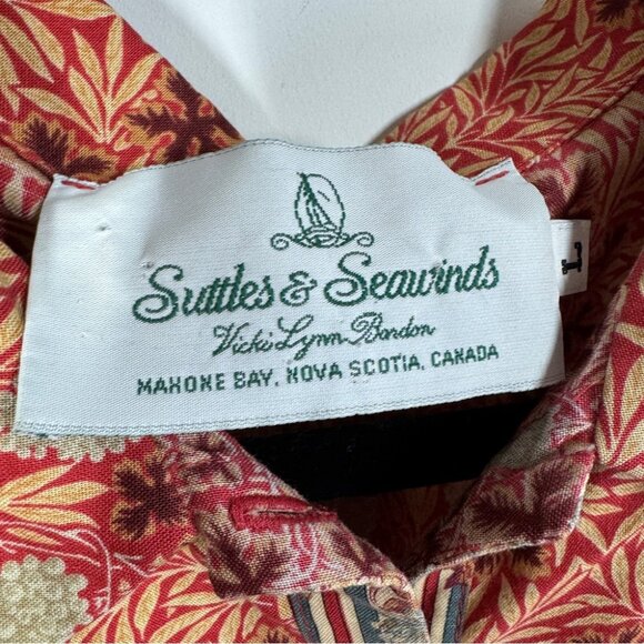 Vintage Suttles & Seawinds Red Beige Printed Floral Button Shirt Size L - Picture 8 of 16